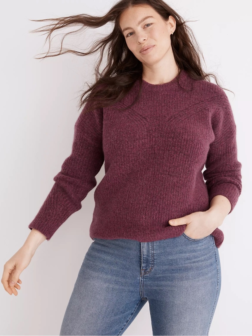 Madewell Belfiore Ribbed Pullover Sweater Burgundy Merlot Boxy Oversized Wool M
